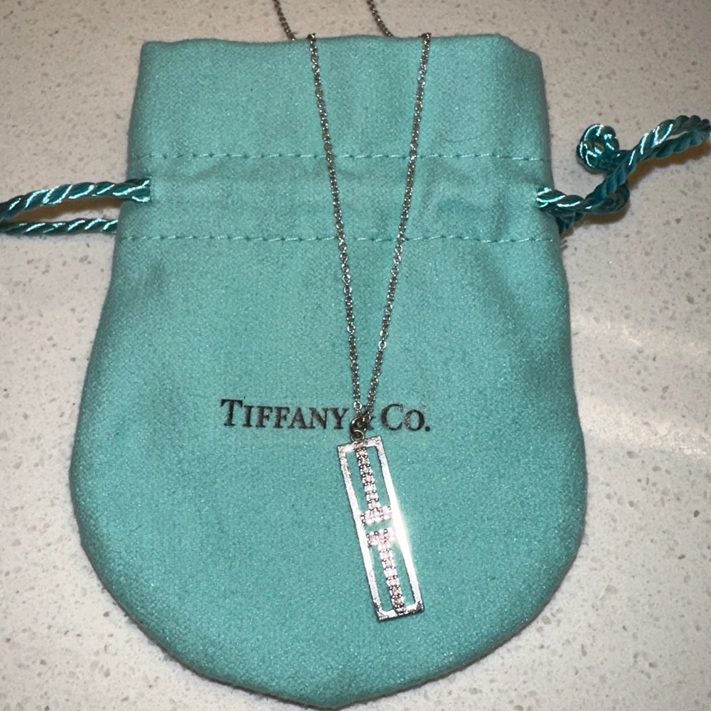Tiffany & Co Open Vertical Diamond Bar Pendant
